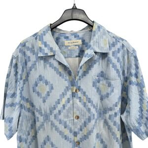 Tommy Bahama Original Fit Shirt Blue Retro Geometric 100% Silk Pre-Owned Mens XL